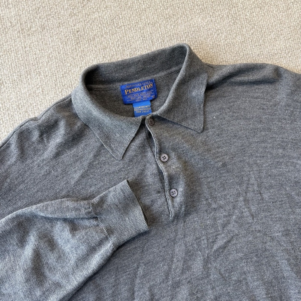 Pendleton Gray Merino Wool Longsleeve Polo Shirt - Men's Size L